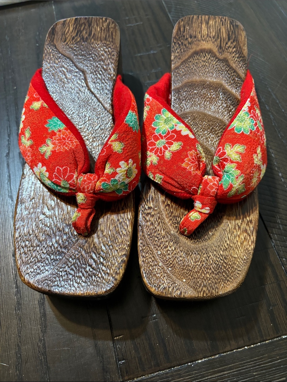 Red Floral Wooden Sandals - Women